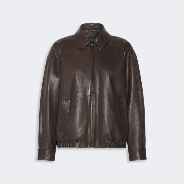 WEEKEND MAX MARA WKDCose Nappa Leather Bomber Jacket in Dark Brown