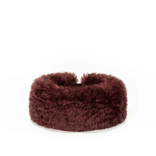 HELEN MOORE Faux Sheepskin Huff Headband in Burgundy