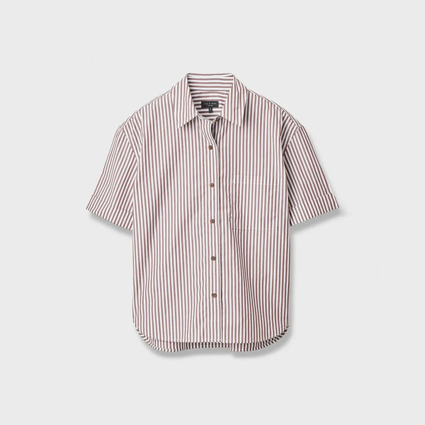 RAG & BONE Connie Stripe Shirt in Brown/Red Stripe