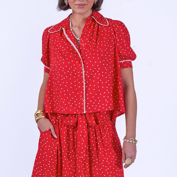 NEW DAY ORIGINALS Paddington Polka Dot Cotton Blouse in Red
