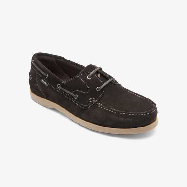 LOAKE Padstow 2 Eyelet Suede Boat Shoes in Dark Brown