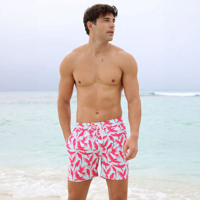 PINK HOUSE MUSTIQUE Parrot Swim Shorts in Coral/Turquoise