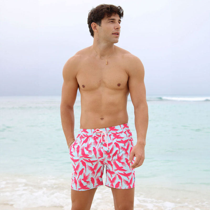 PINK HOUSE MUSTIQUE Parrot Swim Shorts in Coral/Turquoise