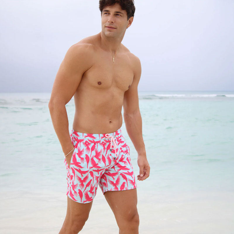 PINK HOUSE MUSTIQUE Parrot Swim Shorts in Coral/Turquoise