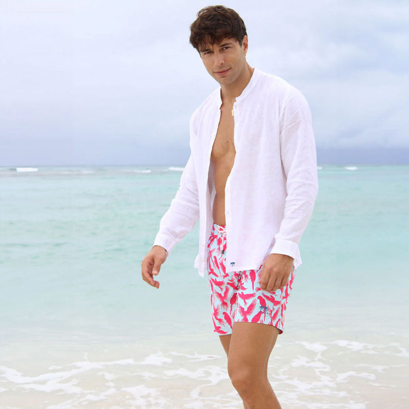 PINK HOUSE MUSTIQUE Parrot Swim Shorts in Coral/Turquoise