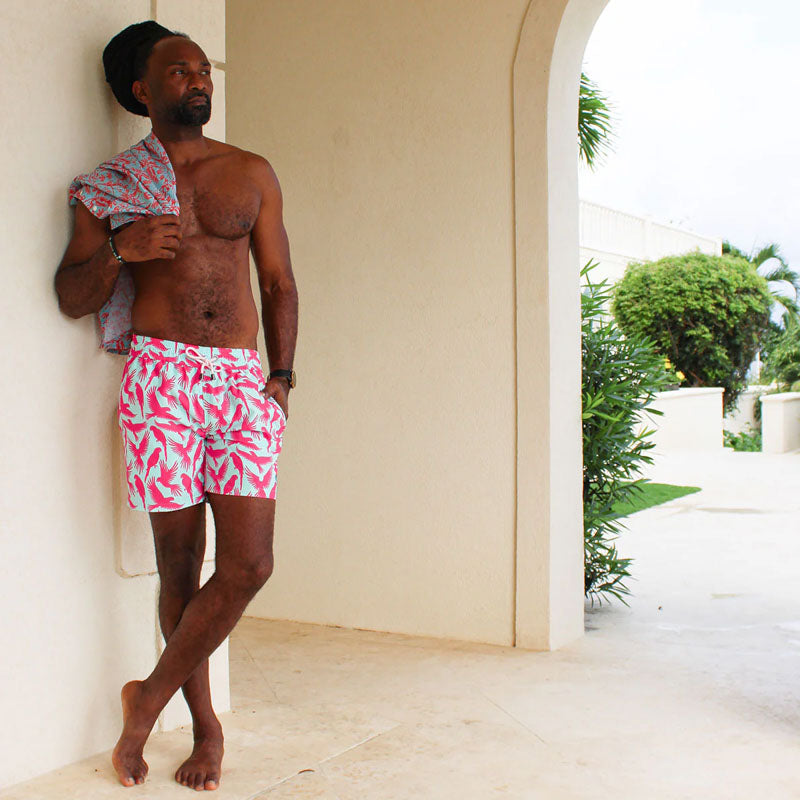 PINK HOUSE MUSTIQUE Parrot Swim Shorts in Coral/Turquoise