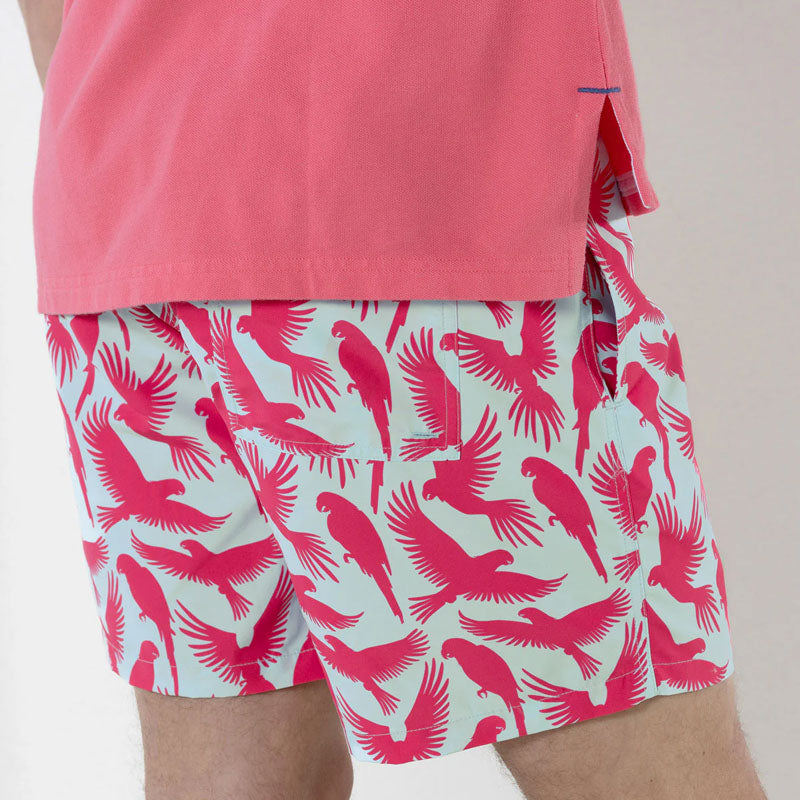 PINK HOUSE MUSTIQUE Parrot Swim Shorts in Coral/Turquoise