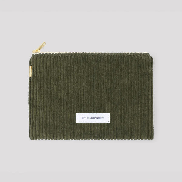 LES PENSIONNAIRES Corduroy Small Pouch Bag in Caper Green