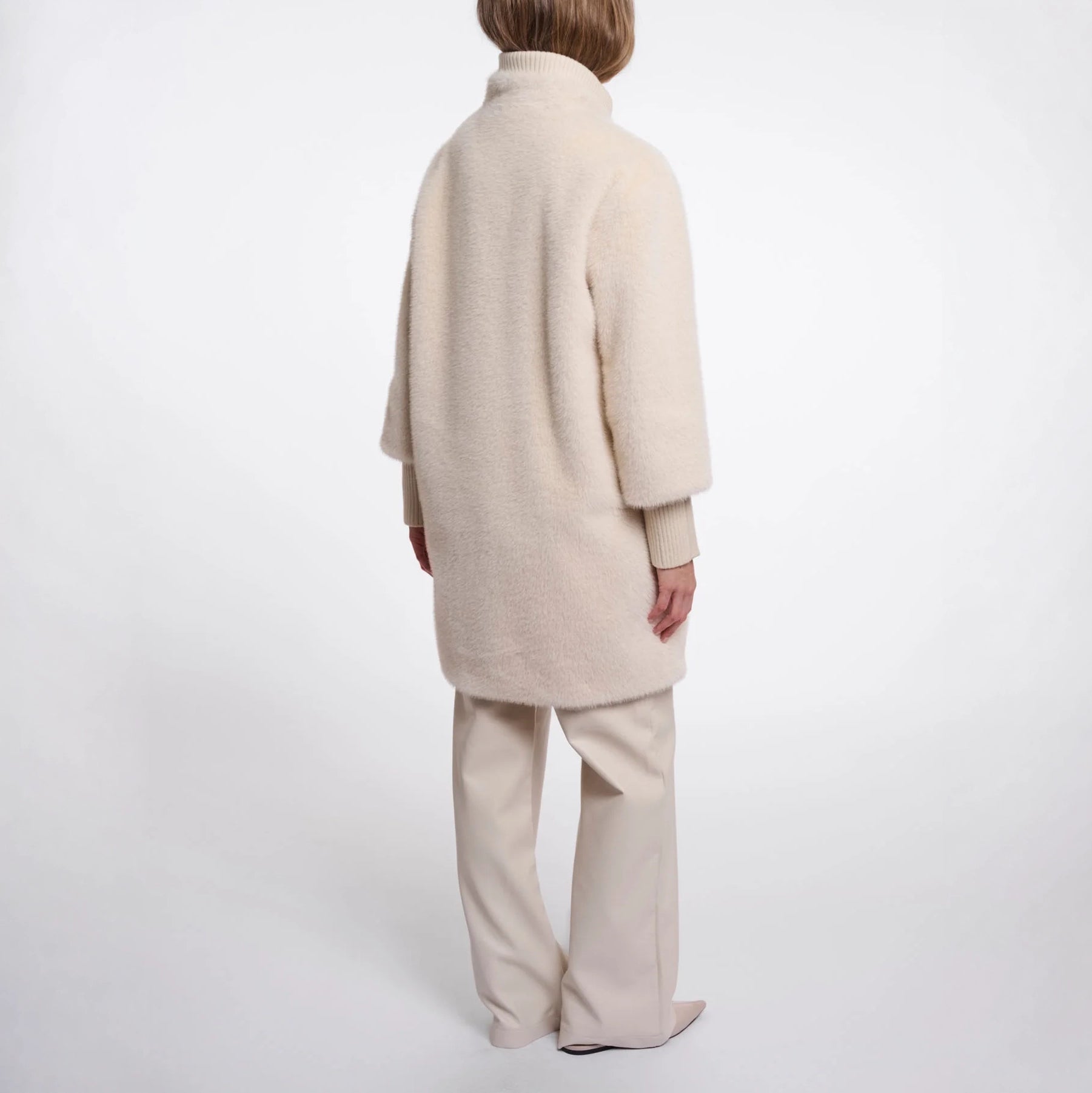 RINO & PELLE Pilar Faux Fur Medium Length Jacket with Rib Cuffs in Birch