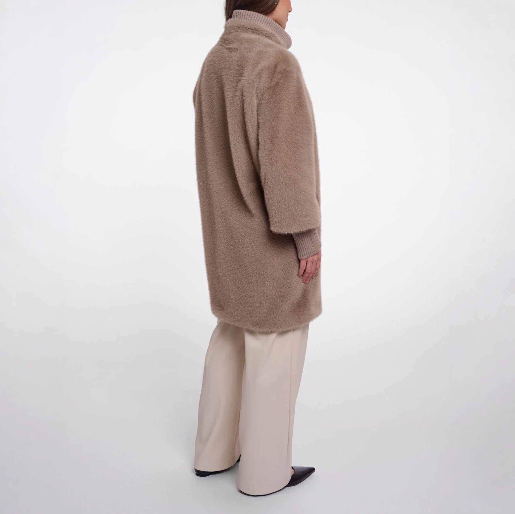 RINO & PELLE Pilar Faux Fur Medium Length Jacket with Rib Cuffs in Mocha Latte