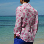 PINK HOUSE MUSTIQUE Mens Pomegranate Linen Shirt in Pink