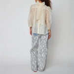 STELLA NOVA Pointelle High-Neck Bow Blouse in Vanilla