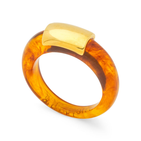 LUCAS JACK Resin Signet Ring in Tortoiseshell/Gold