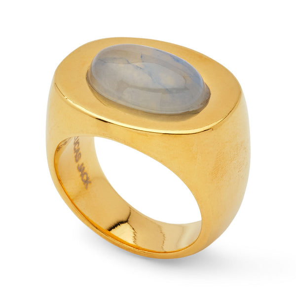 LUCAS JACK Sky Blue Quartz Gold Plated Ring in Sky Blue