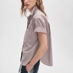 RAG & BONE Connie Stripe Shirt in Brown/Red Stripe