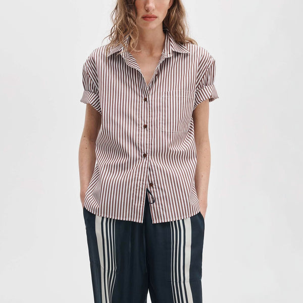 RAG & BONE Connie Stripe Shirt in Brown/Red Stripe