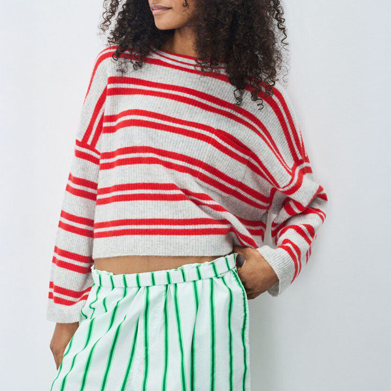AMERICAN VINTAGE Raxow Jumper in Heather Grey Strawberry Stripes