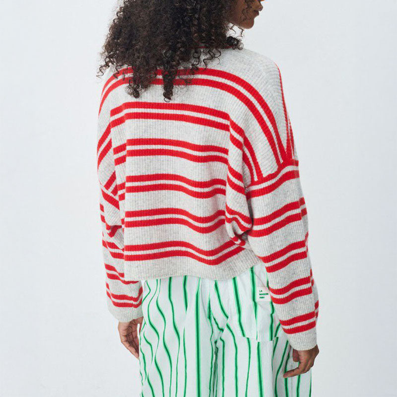 AMERICAN VINTAGE Raxow Jumper in Heather Grey Strawberry Stripes