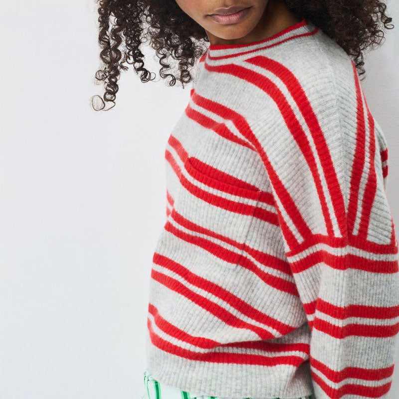 AMERICAN VINTAGE Raxow Jumper in Heather Grey Strawberry Stripes
