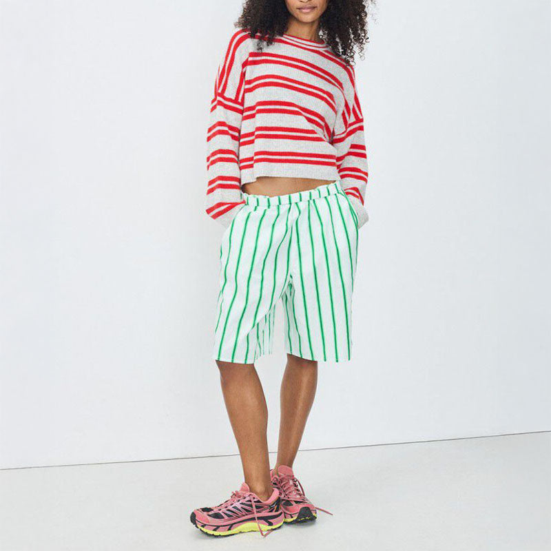 AMERICAN VINTAGE Raxow Jumper in Heather Grey Strawberry Stripes