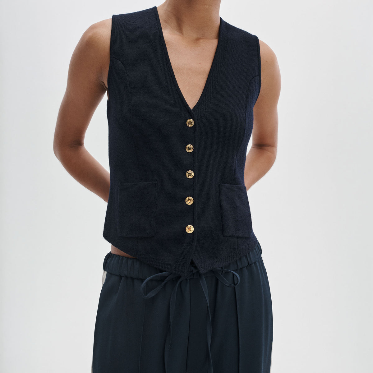 Col Vesting Rags RAG & BONE Portia Buttoned Vest in Navy Blue | Collen & Clare