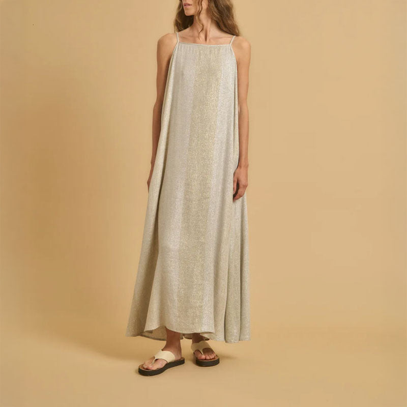 DIEGA Rofia Dress in Metallic Ecru