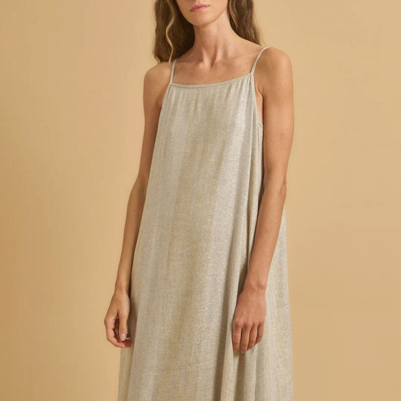 DIEGA Rofia Dress in Metallic Ecru