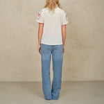 M.A.B.E Ruby Embroidered Short Sleeve Top in Ecru/Multi