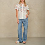 M.A.B.E Ruby Embroidered Short Sleeve Top in Ecru/Multi