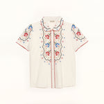 M.A.B.E Ruby Embroidered Short Sleeve Top in Ecru/Multi