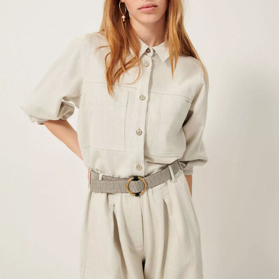 SESSUN Leone Overshirt with Puff Sleeves in Icy