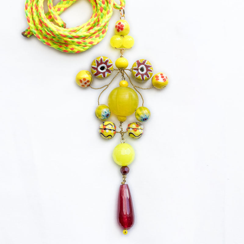 PHILIPPA KUNISCH Ribbon Gypsy Necklace in Fluo Yellow Mix | Collen & Clare