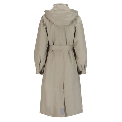 BRGN Rossby Maxi Coat in Taupe Pinstripe