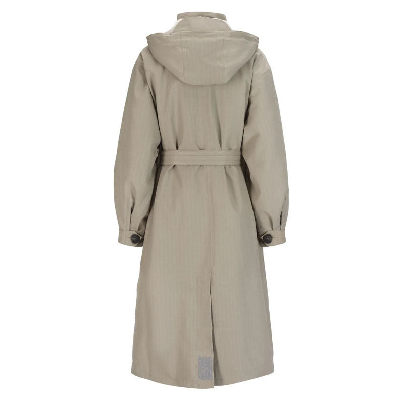 BRGN Rossby Maxi Coat in Taupe Pinstripe