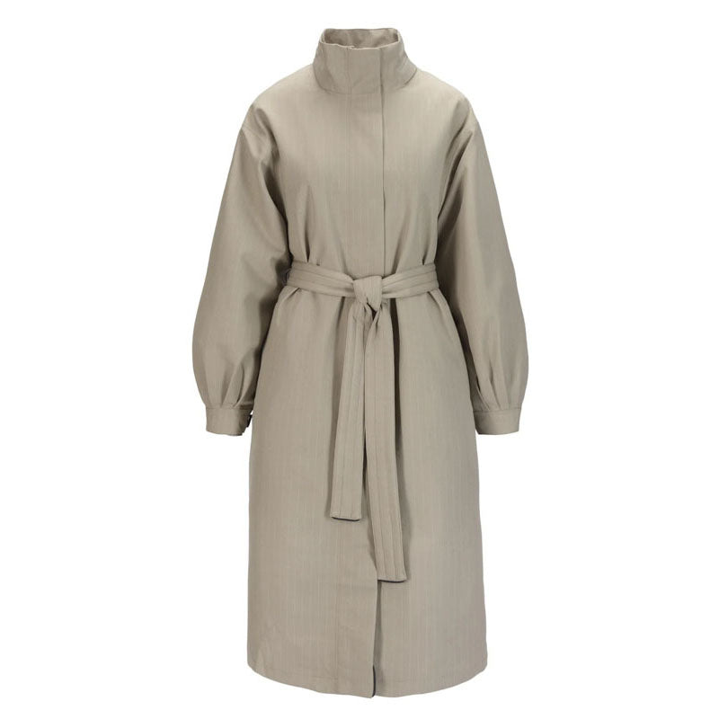 BRGN Rossby Maxi Coat in Taupe Pinstripe