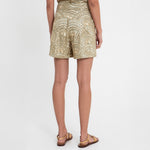 GREEK ARCHAIC KORI Cross Embroidered Pleated Shorts in Sage/Gold