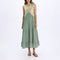 GREEK ARCHAIC KORI Long Triangle Embroidered Sleeveless Dress in Sage/Gold
