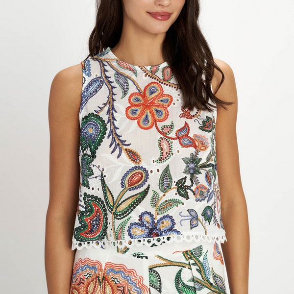 PEARL & CAVIAR Fiskardo Botanical Broderie Top in Multi