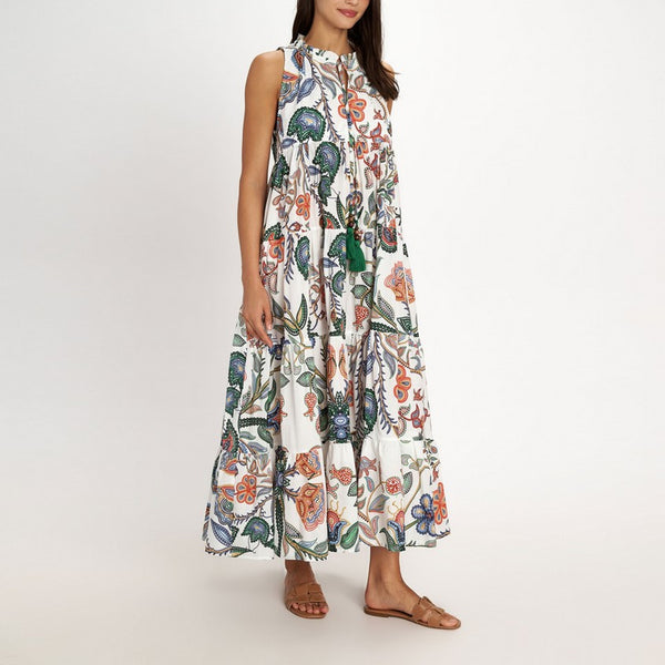 PEARL & CAVIAR Fiskardo Botanical Broderie Maxi Dress in Multi