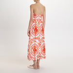 PEARL & CAVIAR Portaria Broderie Midi Dress in Coral