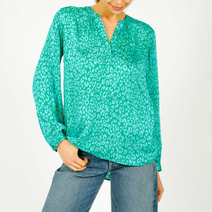 Sandy Open Leopard Print Shirt in Blue