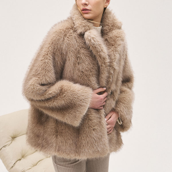ROSSO35 Faux Fur Jacket in Beige