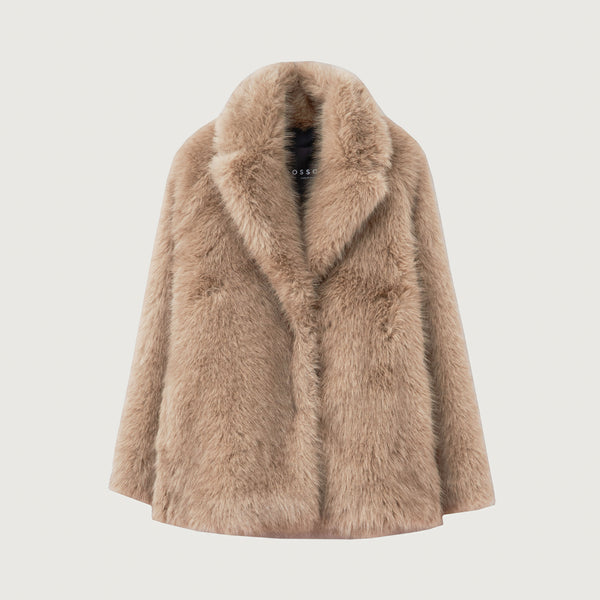 ROSSO35 Faux Fur Jacket in Beige