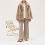 ROSSO35 Faux Fur Jacket in Beige