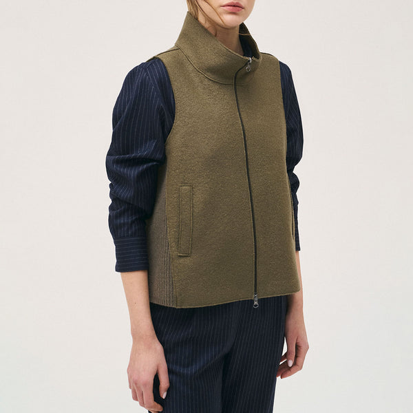 ROSSO35 Boiled Wool Gilet in Moss Green