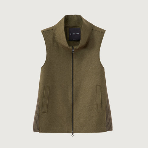 ROSSO35 Boiled Wool Gilet in Moss Green