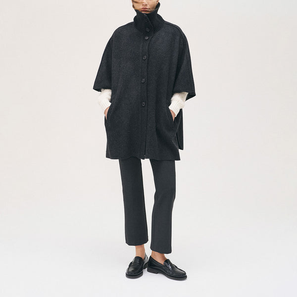 ROSSO35 Boiled Wool Cape in Dark Grey