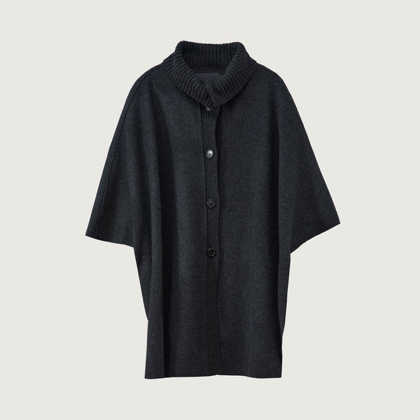 ROSSO35 Boiled Wool Cape in Dark Grey
