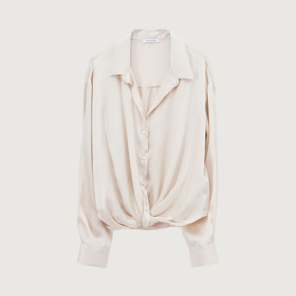 ROSSO35 Silk Shirt with Waist Knot in Oatmeal