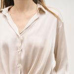 ROSSO35 Silk Shirt with Waist Knot in Oatmeal